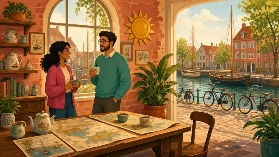 Original illustration of a Danish harbour office in Middelfart, not a copy of the About banner